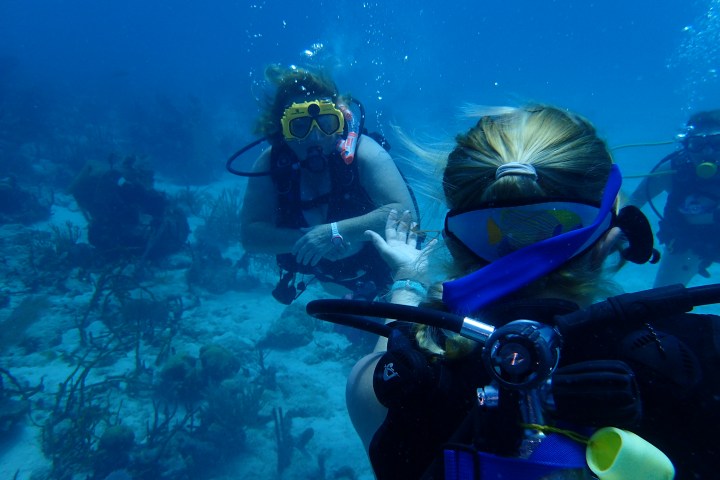 Woman rescuing a stranded diver